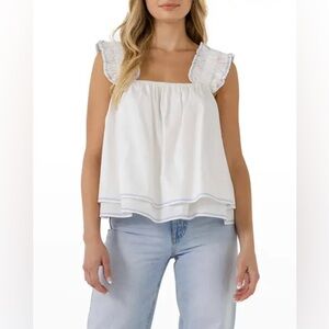 English Factory contrast embroidery tiered top women’s tank layered blouse Small